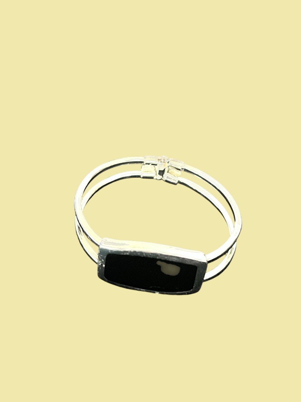 Silver-Tone Hinged Cuff Bracelet with Black rectangular inlay